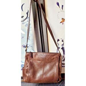 Vintage ROLFS worn Brown Pleated‎ front card holder built in shoulder bag